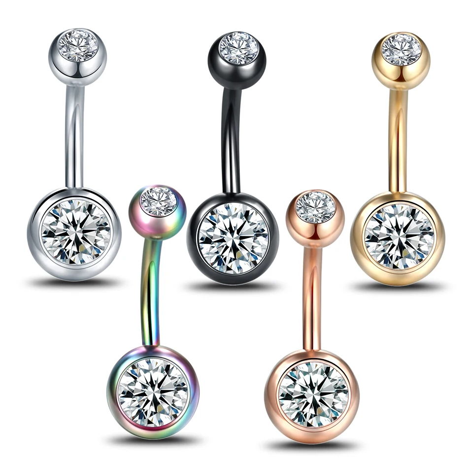 Anneau de piercing au nombril en acier inoxydable pour femme, double rond, anneaux de nombril en cristal, bijoux de corps, 14G, lot de 10 pièces