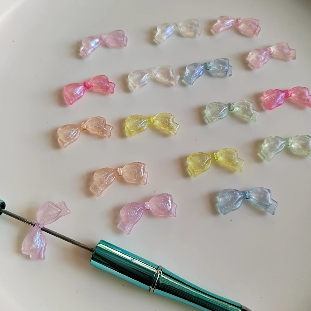 Aurora Effect Bowknot Shape DIY Acrylic Beads Hand Made Beaded Pen Jewelry  Components