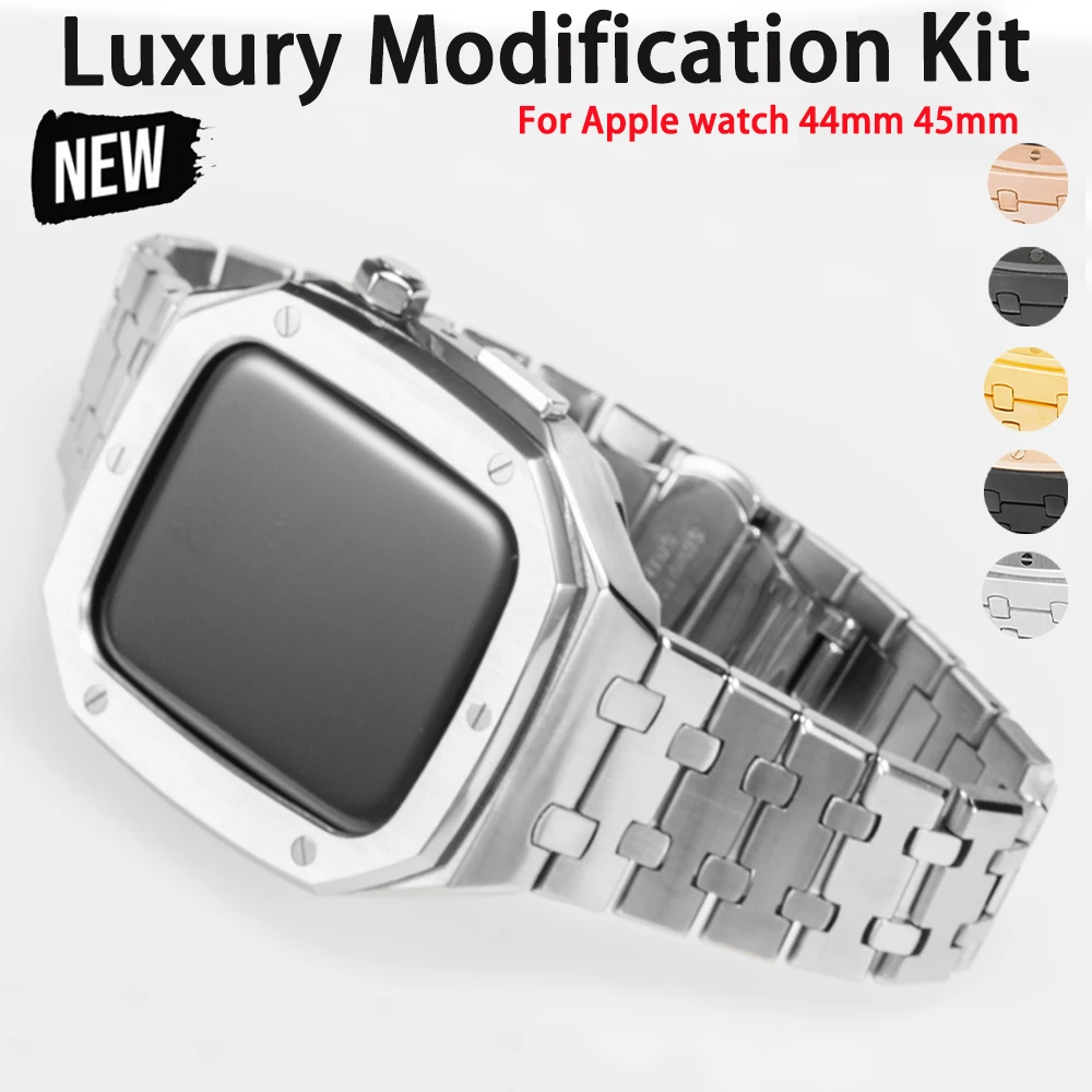 

Luxury Modification Mod Kit for Apple Watch 9 8 7 Case Strap 45mm 44mm Metal Bezel Frame for iwatch Series 6 5 SE Accessories