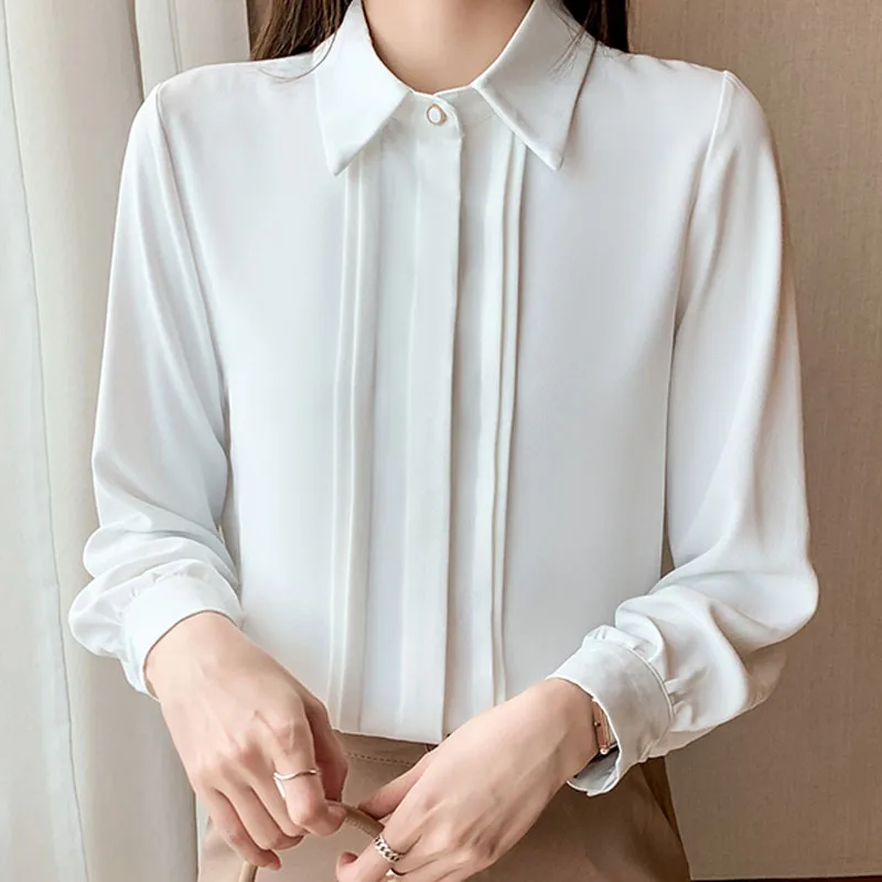 

Blusas Mujer De Moda 2022 Elegantes Femme Clothing Chiffon Shirt for Women's Blouses White Long Sleeve Tops Simple Spliced Solid