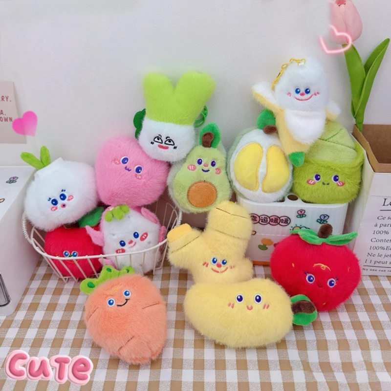 Cartoon Plush Vegetable Fruit Keychain Cute Plush Dolls Key Chains Creative Scallion Ginger Garlic Carrot Pendant Keyring Gifts