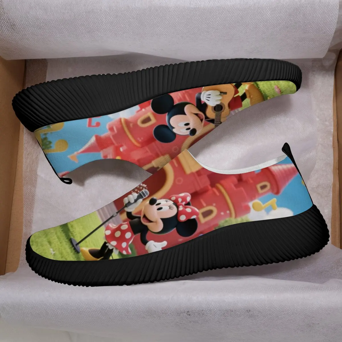 أحذية نسائية كاجوال مسطحة ميني ماوس مطبوعة سهلة الارتداء أحذية رياضية كاجوال مريحة وخفيفة الوزن للأطفال حذاء ميكي ماوس