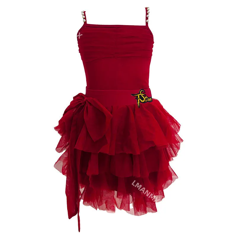 2025 New Latin Dance Practice Dress, Girls' Split Strap Performance Dress