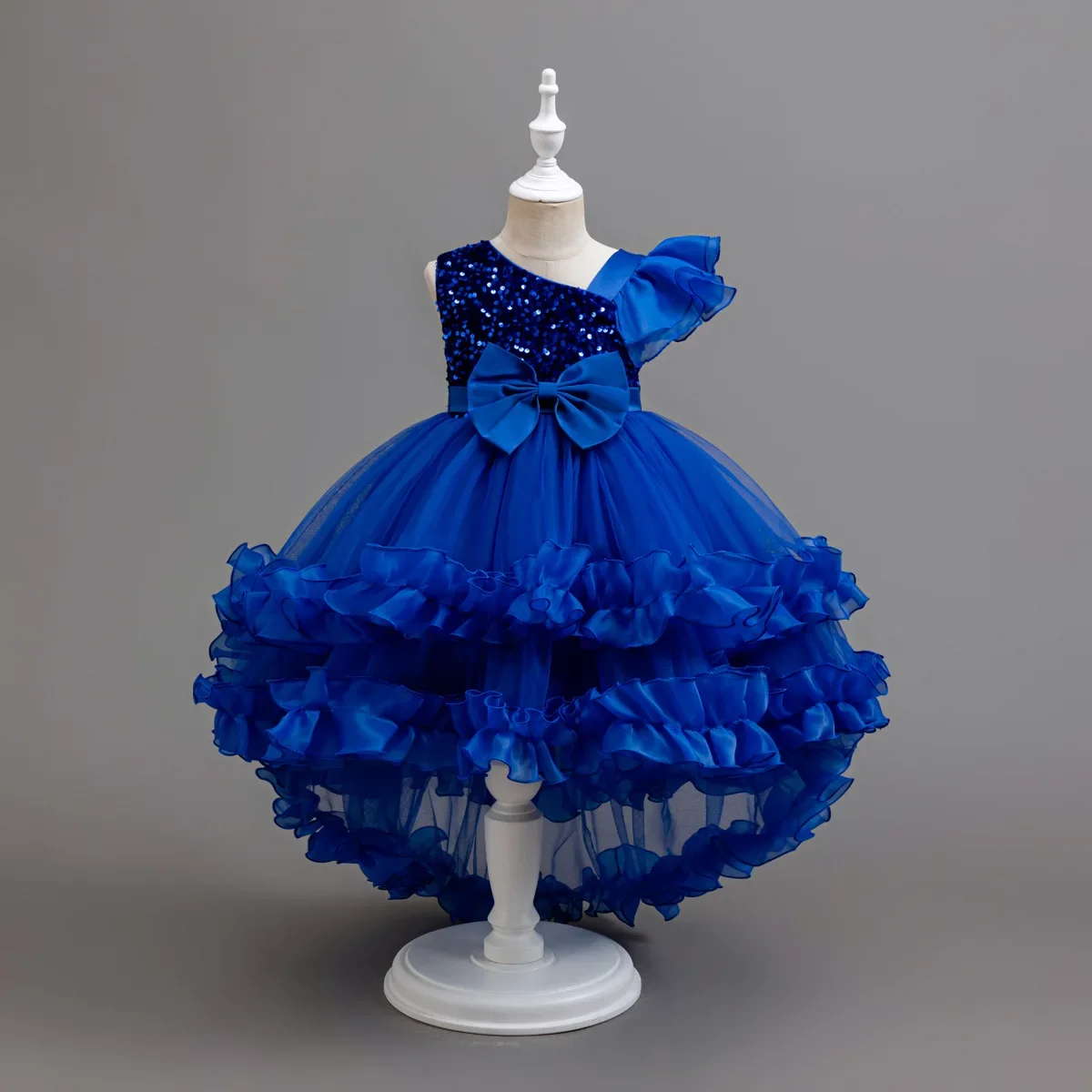 New Children Skirt Layered Petal Hem Wedding Party Gown Girl Dress Kid Sequin Embellished Dress Ruffled Asymmetric Tiered Tulle