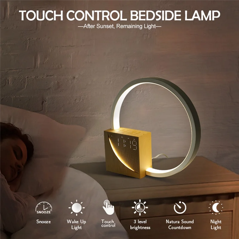 

ABUL-Wake Up Night Light With Alarm Clock For Bedroom 3 Level Dimmable Touch Table Lamp With White Noise For Kids