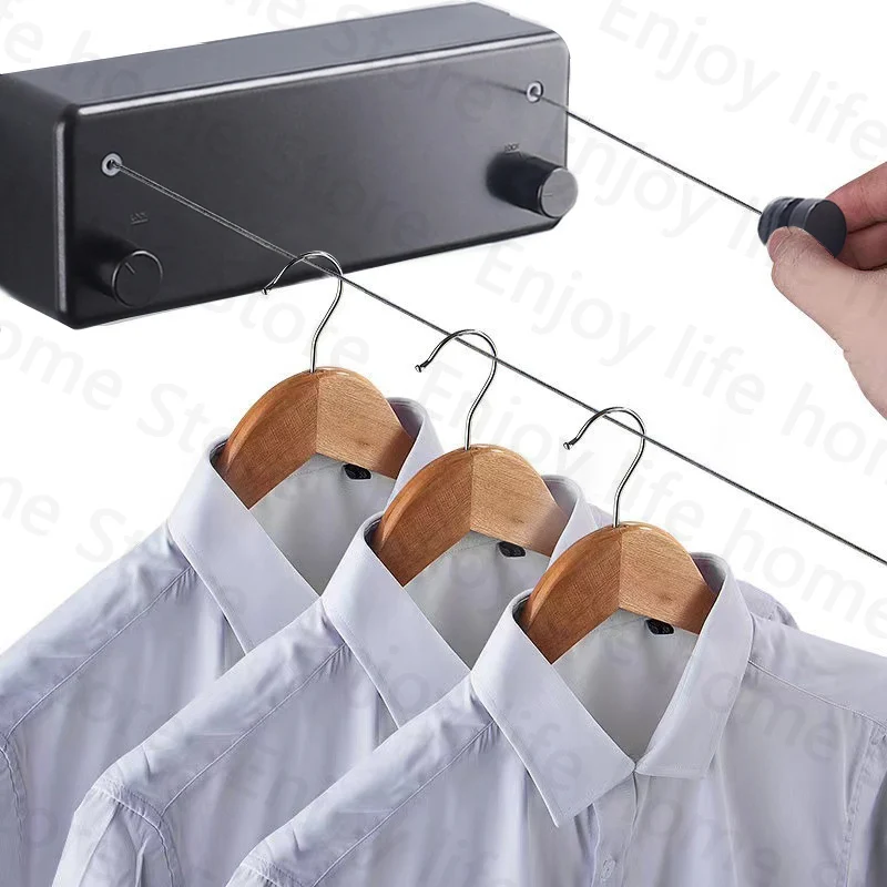 

Wall Mount 4.2m Retractable Clothesline Laundry Hanger Clothes Drying Rack Invisible Double Layer Stretchable Clothes Line