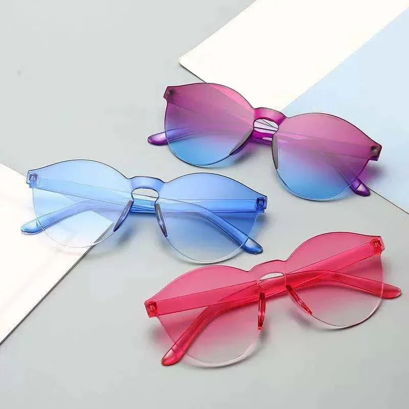 1Pcs Motorcycle Fashion Round Candy Lens Frameless Sunglasses Women/men Jelly Color Frameless Sun Glasses Female Uv400 Eyewear