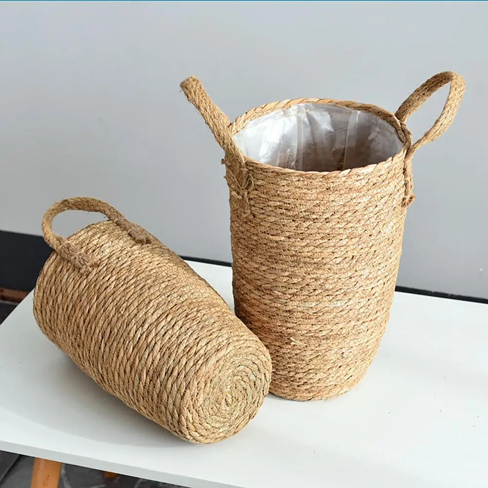 Woven Flower Basket Rustic Seagrass Planter Vintage Vase with Waterproof Lining Indoor Plant Pot for Flower Arrangement Home Sto