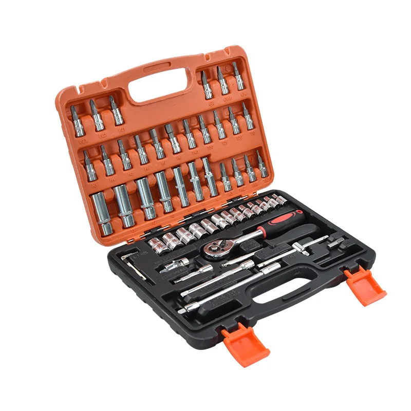 53-piece tool set, 1/4 inch small fly extension rod ratchet, quick wrench socket, auto repair toolbox