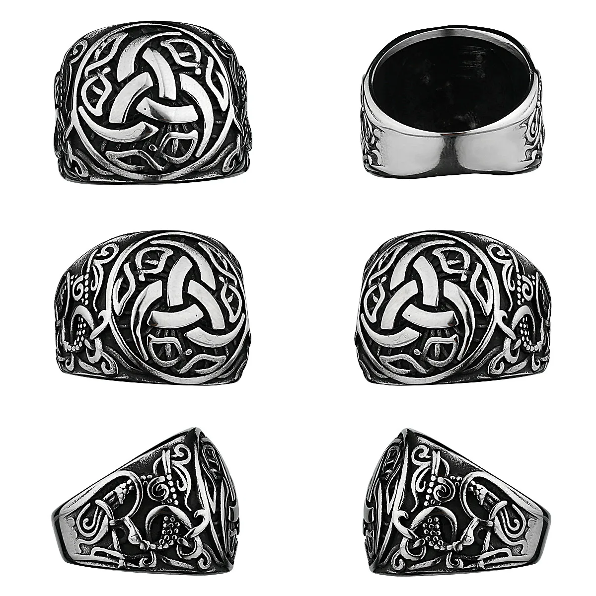 Viking Dragon Rune Stainless Steel Ring Men\'s Fashion Temperament Ring Biker Hip Hop Celtic Knot Amulet Jewelry Gift