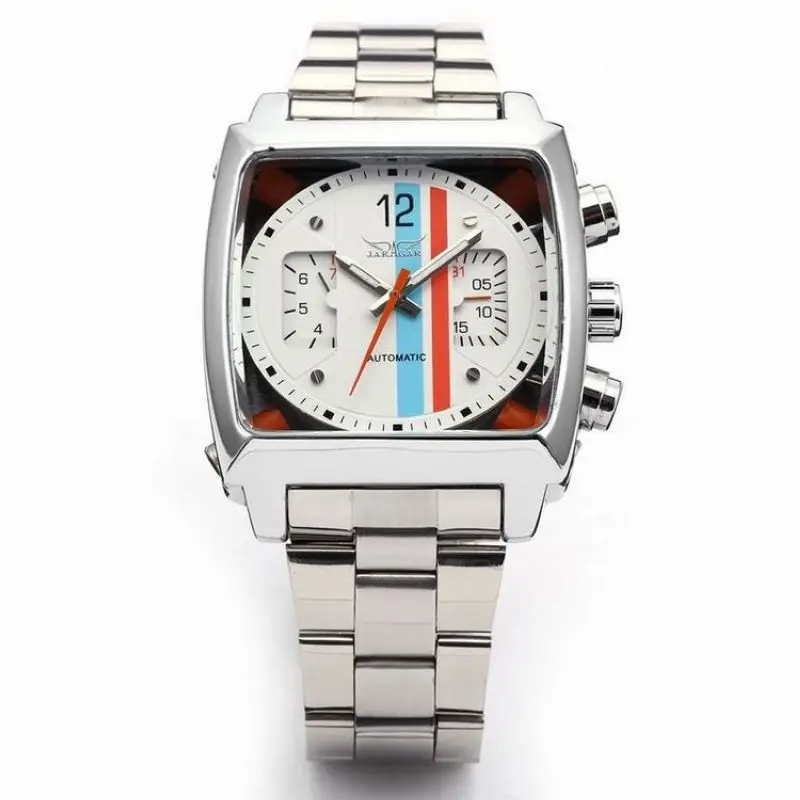 Multi-function with date week automatic mechanical steel band square men\'s watch