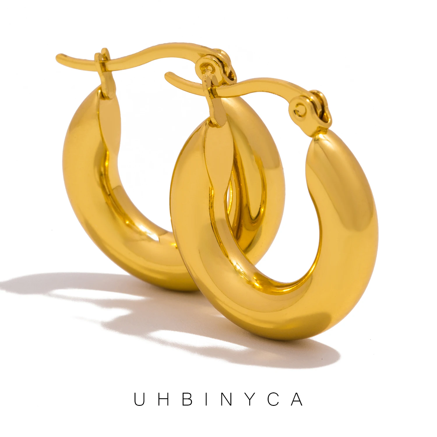 UHBINYCA Smooth Chunky Hoop Earrings for Women Texture C Shape Statement Earring Fine Polishing Stainless Steel Jewelry Gift