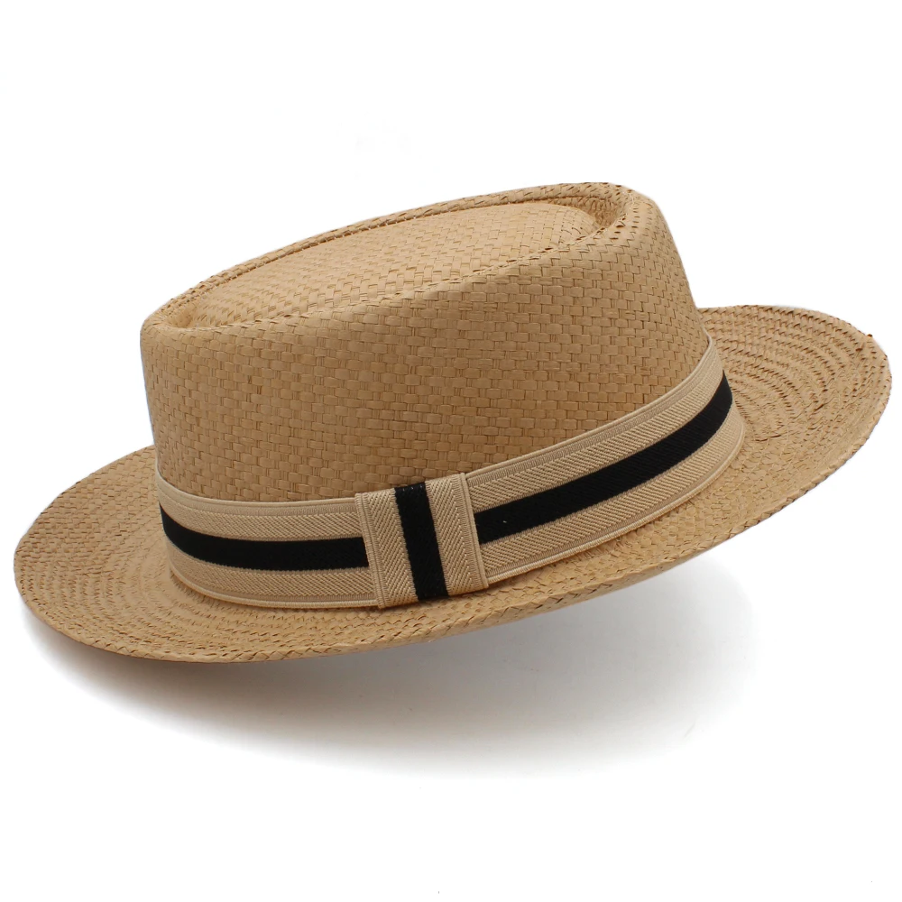 Lager Size Adjustable US 7 1/2-7 5/8 UK L-XL Men Women Straw Pork Pie Hats Summer Sunhat Boater Cap Sailor Sombrero Beach Fedora