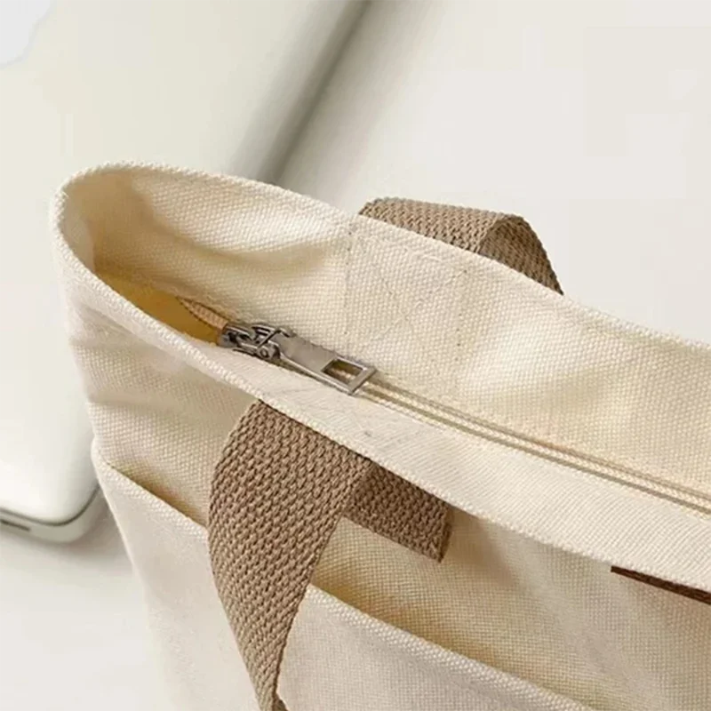 1Pc Women's Tote Bag Canvas Sewing Thread Large Capacity Advanced Sense Handbag Convenient Practical Female's Commuter Bag image 5
