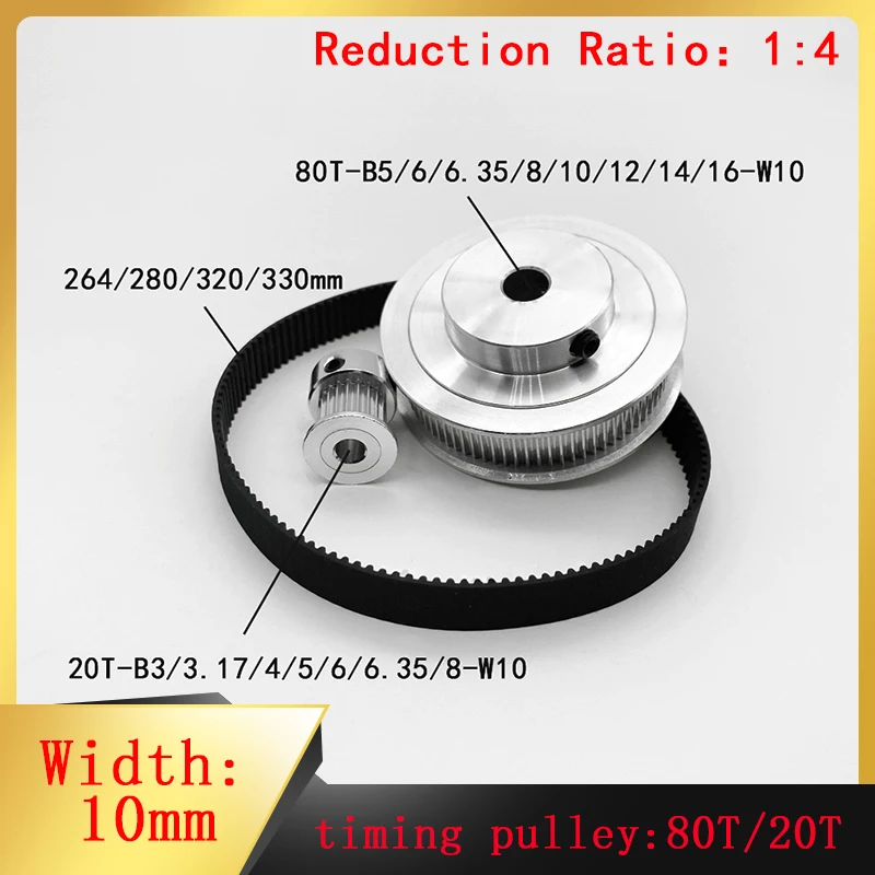 Timing Pulley Gt2 80 Teeth 20 Teeth Speed Reduction 4:1/1:4 3d Printer Aperture 3-16mm Belt Width 10mm Tensioning Wheel