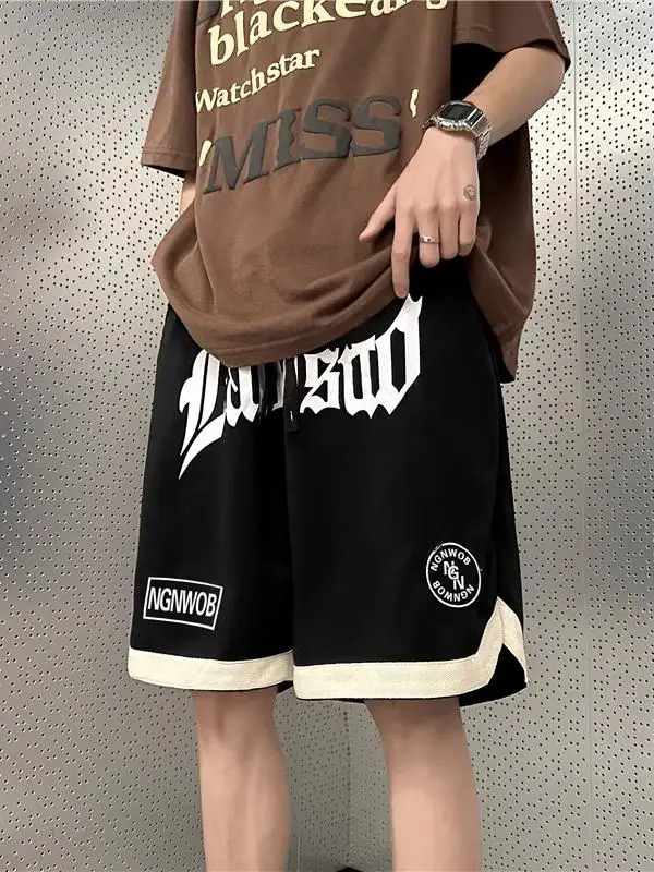 

Мужские летние модные повседневные брюки в стиле хип-хоп с пятью четвертью, свободные спортивные брюки большого размера для бега