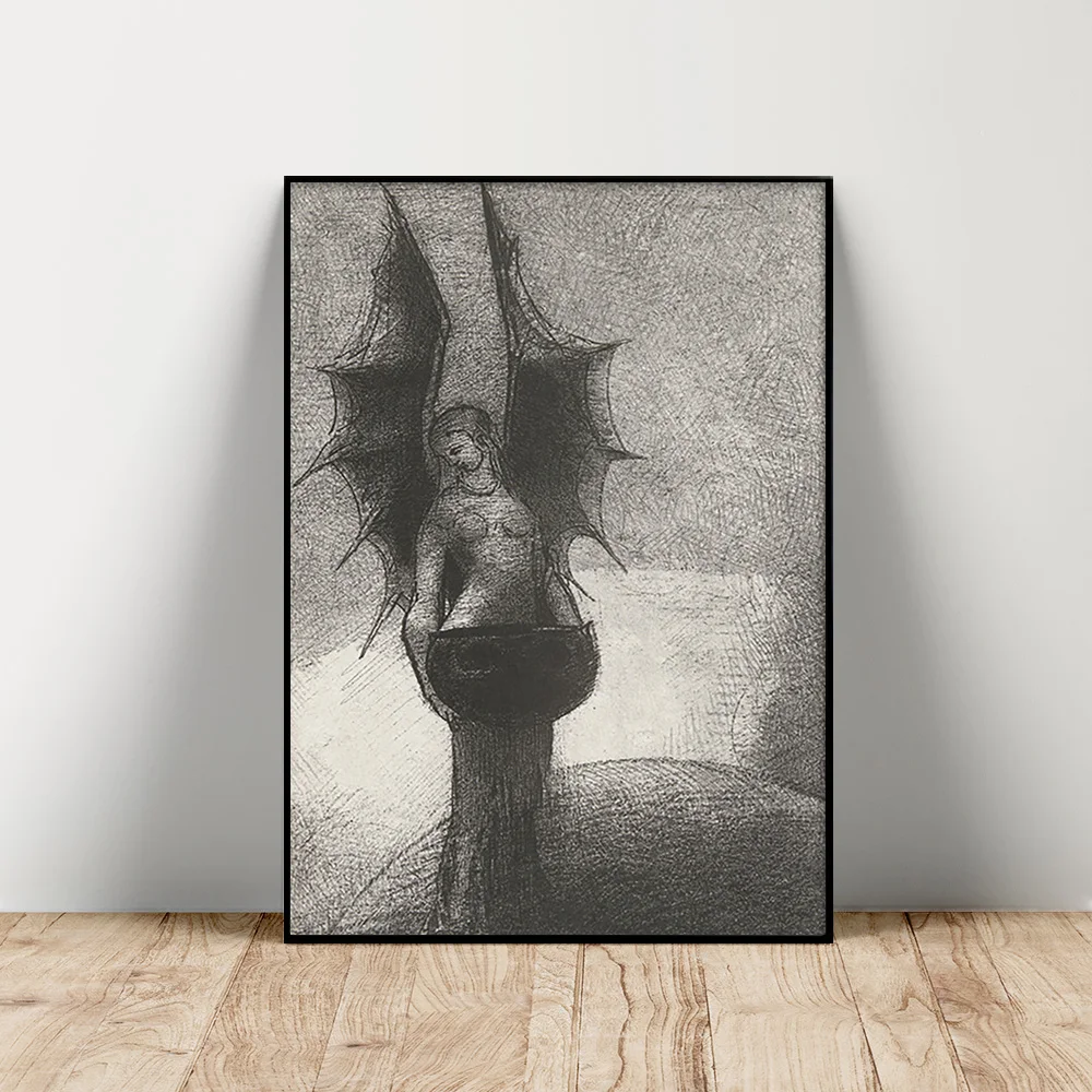 

Delirium Symbolist Print Art Poster Black White Wall Stickers Religion Demon Canvas Painting Home Decor