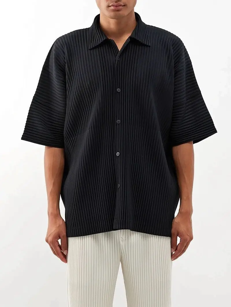 2025 New Top Quality ISSEYS MIYAKES Japan Pleated Short Sleeve Shirt Pressed Pleat Draped Feeling Lapel Loose Casual Jacket Mens