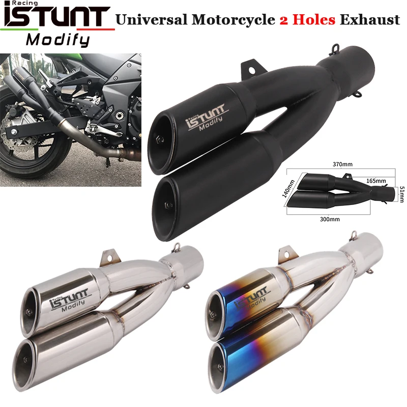 Motorcycle Double Hole Exhaust Pipe Silencer Echappement Espace Universal 51mm Muffler DB Killer For R3 Ninja ZX4R CBR125R DUKE