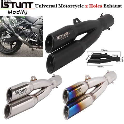 오토바이 이중 구멍 배기관 소음기 Echappement Espace 범용 51mm 머플러 DB 킬러 R3 닌자 ZX4R CBR125R DUKE