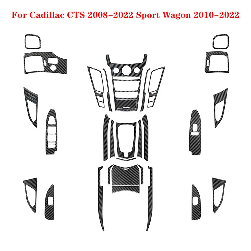 For Cadillac CTS 2008-2022 Sport Wagon 2010-2022  Carbon Fiber Black Stickers Various Parts Car Interior Decorative Accessories