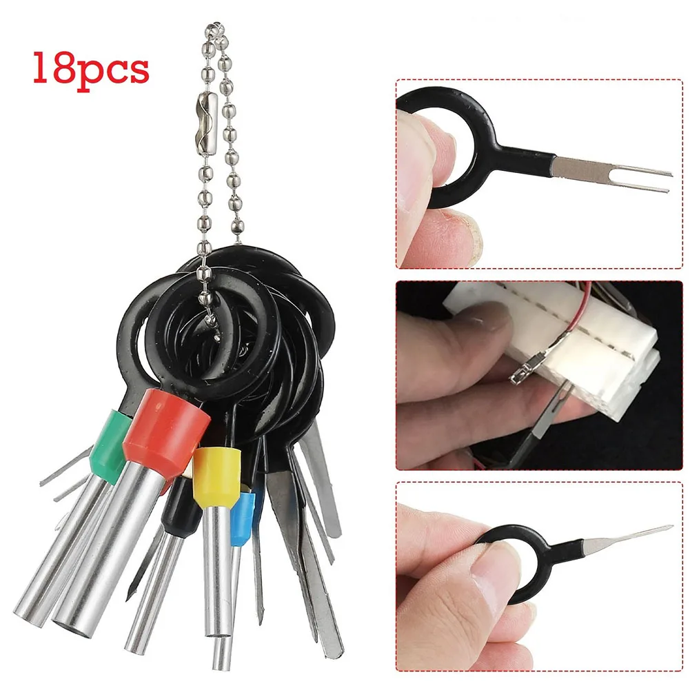 18PCS Car Terminal Removal Electrical Wiring Crimp Connector Pin Extractor Kit Wire Terminal Stainless Steel Removal Tools