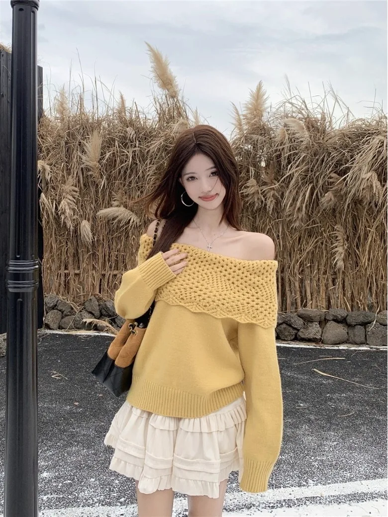 

Ele One-oulder Knit Sweater Women's Faionable Versatile Inner Wear oulder Hole Design Autumn 2025 New High-End Sle