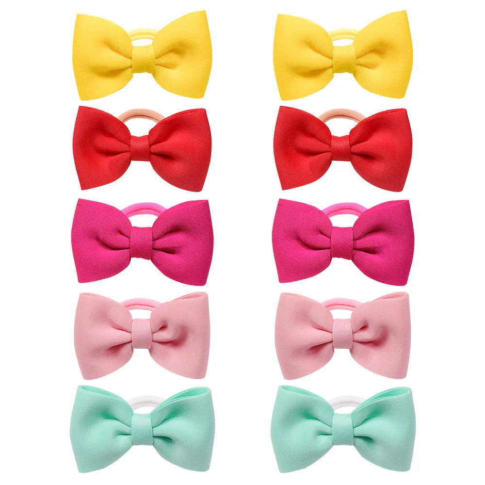 

10pcs/5C Space Cotton Bowknot Elastic Hair Bands Solid Color Bow Ponytail Holder Elastic Hair Rope Fashion Headwear for Girls