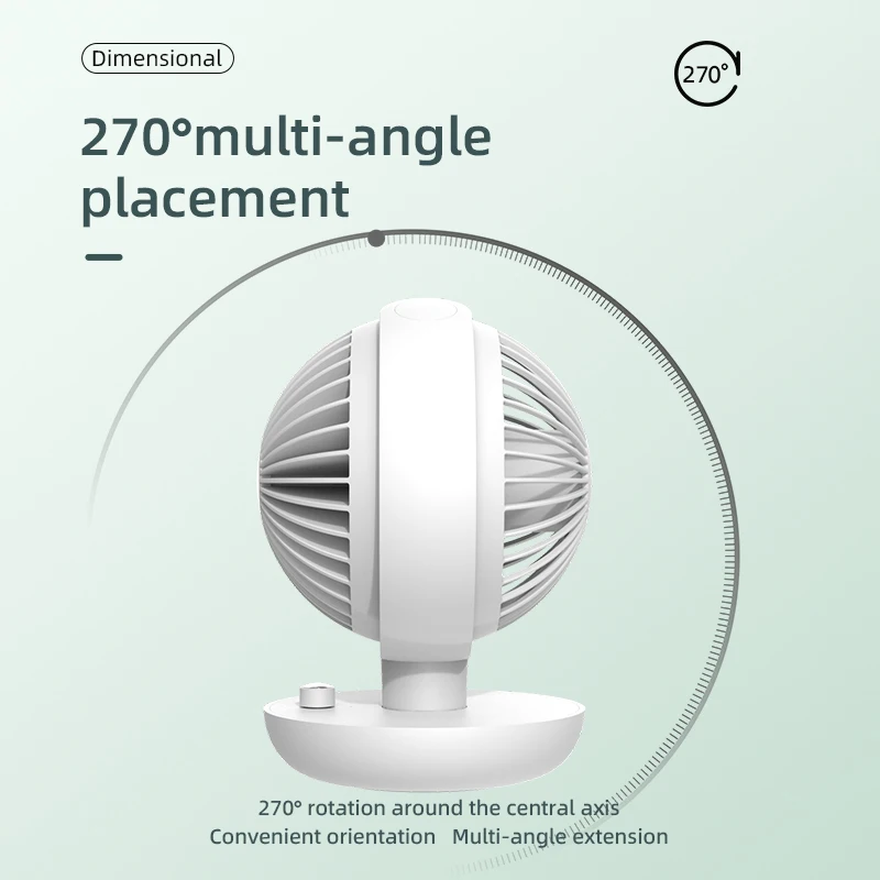 360° Rotating Office Desktop Fan Mute Globe Circulating Air Fan Rechargeable Multifunction Portable