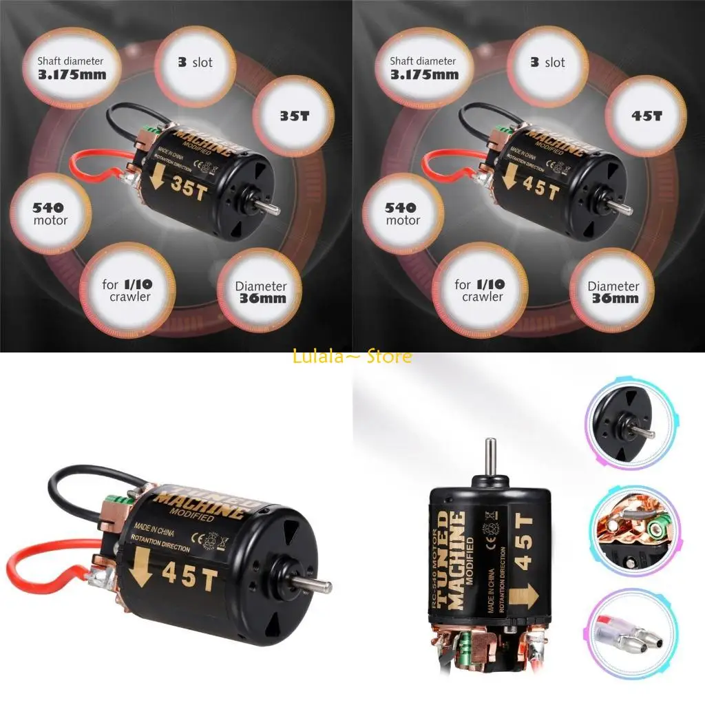 Y4QA 540 Electric Motor Brushed for 1:10 Scale RC Rock Crawlers & Rock Racers Black Excellent Torque Long Running Times