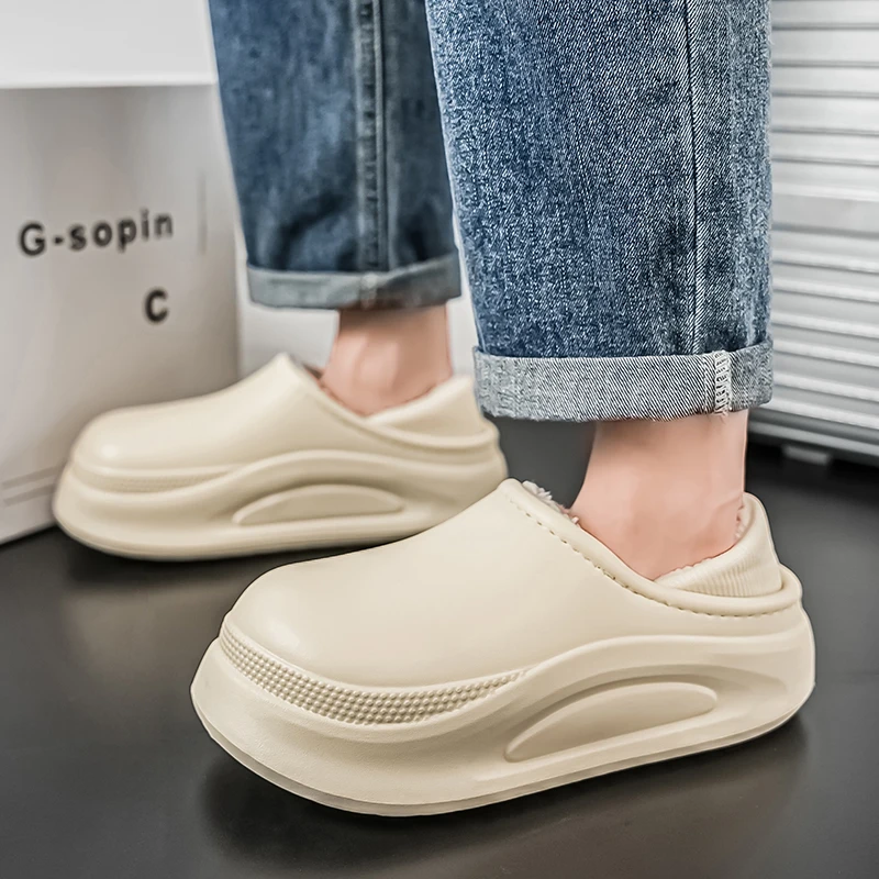 موضة جديدة نعال من القطن الرجال شتاء دافئ المنزل أحذية قطنية مقاوم للماء حذاء للحديقة داخلي الانزلاق على أحذية موجزة