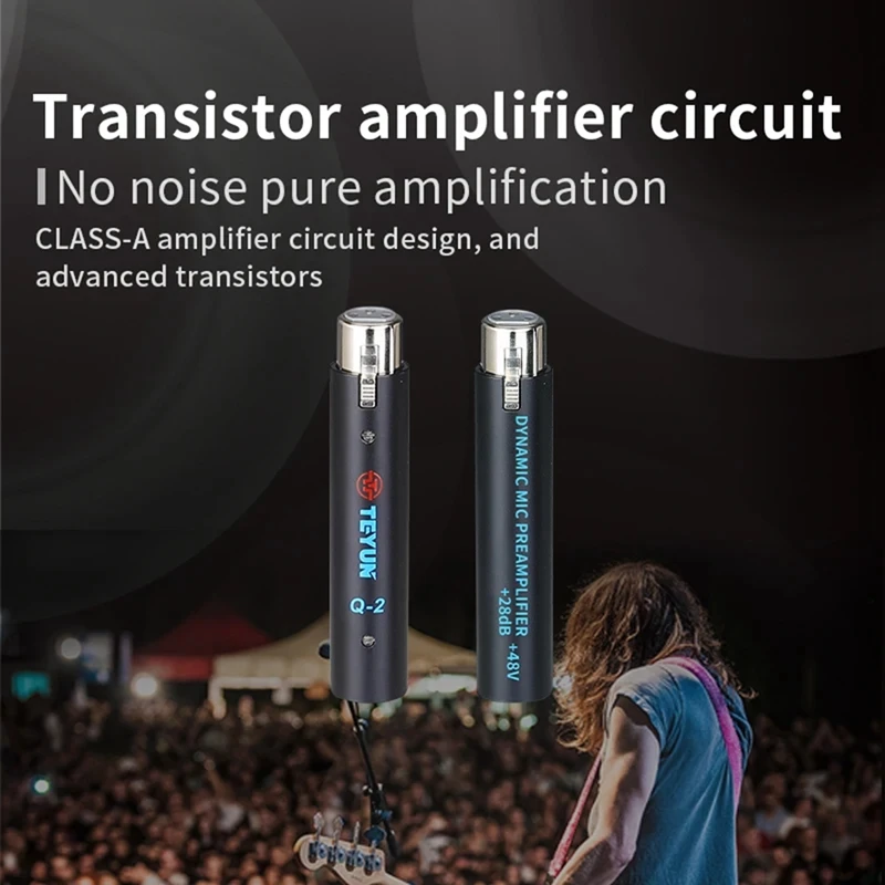 TEYUN Black Q2 Microphone Dynamic Preamplifier 28Db Gain Dynamic Mic Amplifier 48V Metal Structure Q-2 For Live