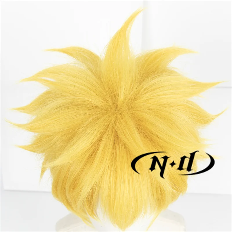 ND Anime Cosplay Wig Uzumaki Cosplay Hair Yellow Short Fluffy Layered Hair Heat Resistant Synthetic Kanekalon Hair Wig for Party