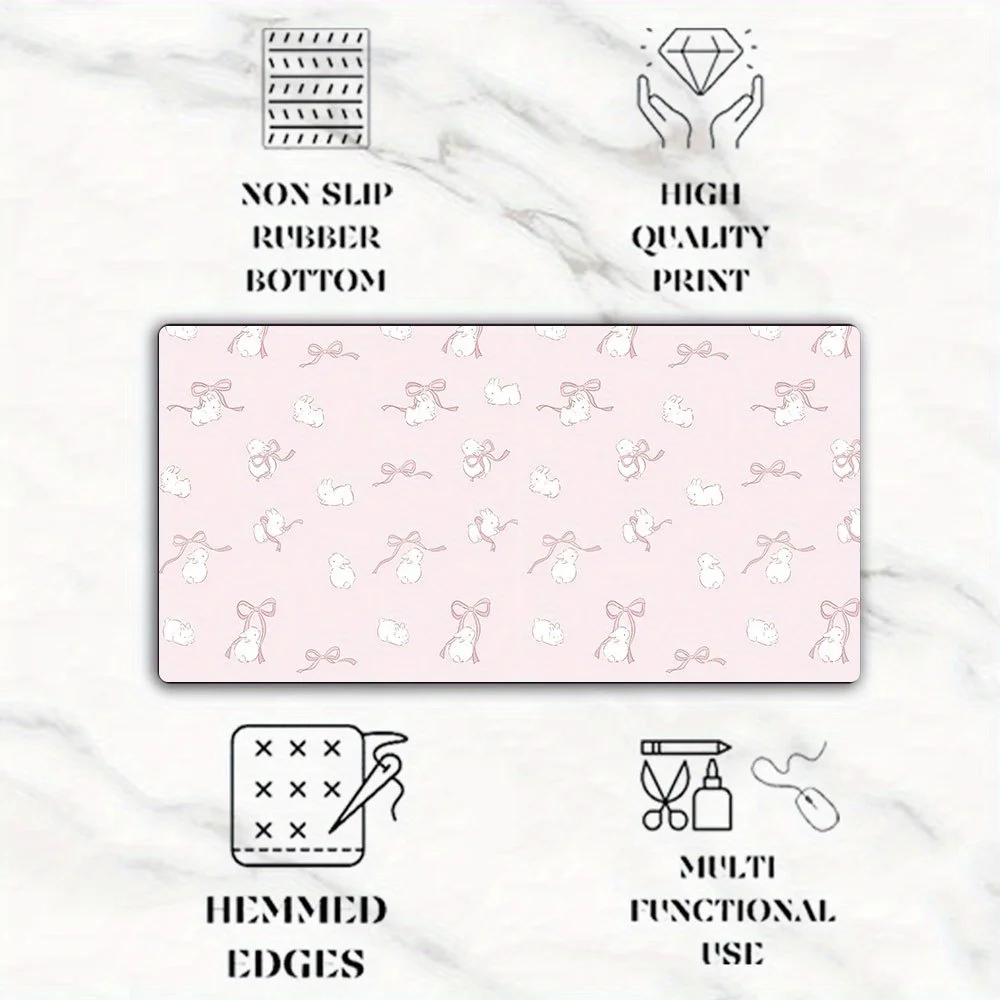 Cute Pink Bunny Desk Mat Extra Large Non-Slip Gaming Mouse Pad Workspace Decoration