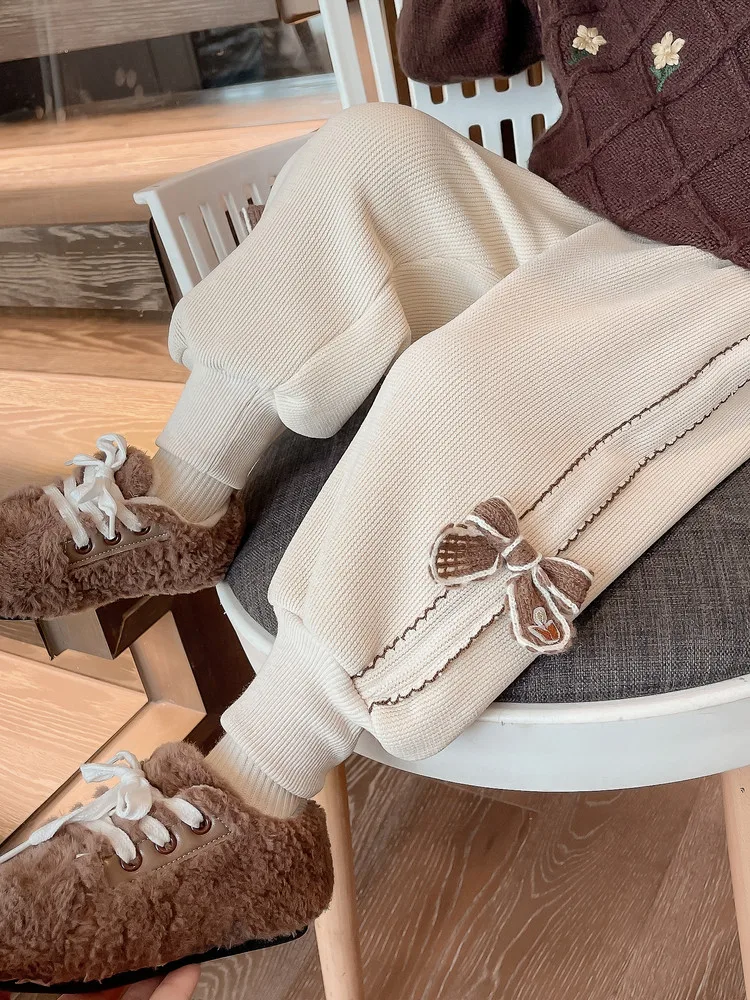 

Модные спортивные брюки для девочек на флисовой подкладке, зимние детские штаны, хлопковые повседневные длинные брюки с завышенной талией