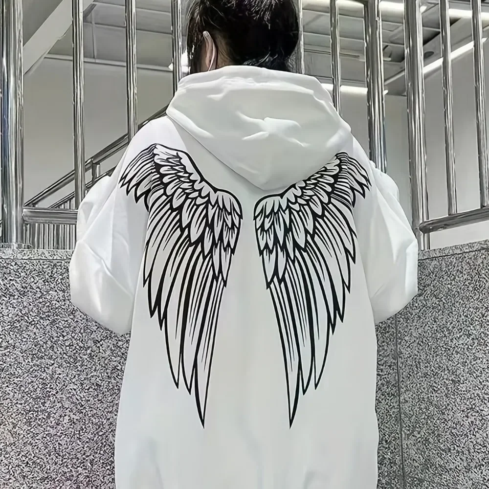 2025 New Arrival Wings Print Back Hoodies Casual Drawstring Sweatshirt Harajuku Aldult Teen Unisex Hoodie Clothing