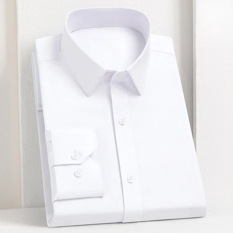 เสื้อเชิ้ตผู้ชาย ผ้าใยไผ่ แขนยาว ไม่ต้องรีด ทรงเข้ารูป แฟชั่นลำลอง ธุรกิจ สำนักงาน สีขาว สีฟ้า เสื้อเชิ้ตสำหรับงานสังคม เสื้อผ้าผู้ชาย