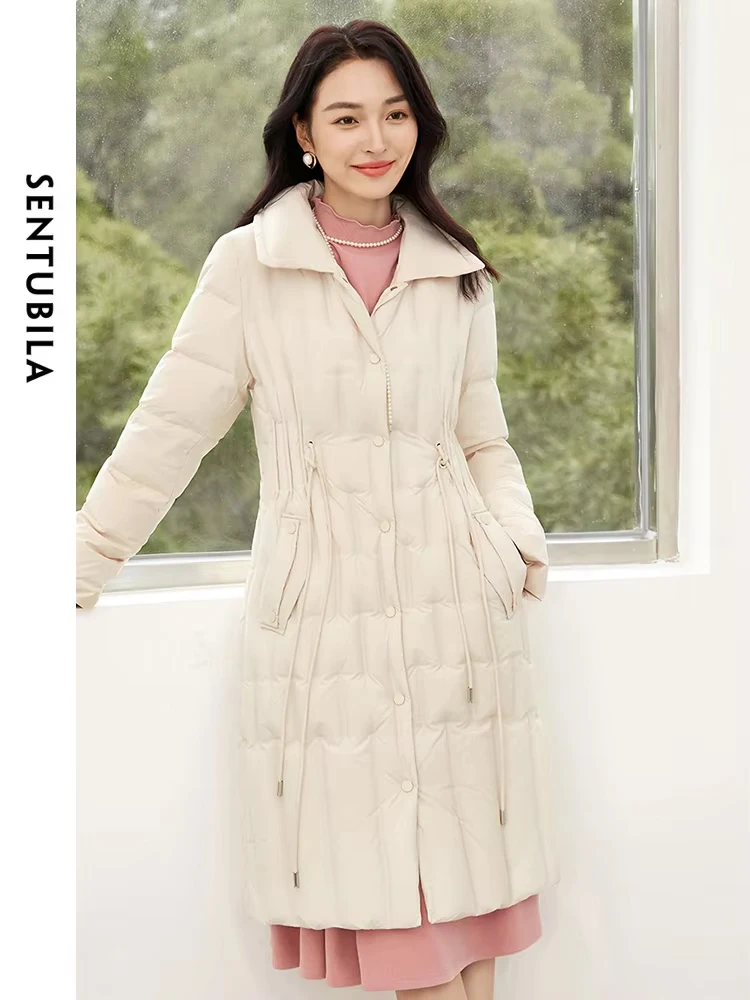 

SENTUBILA Winter Long Puffer Down Coats for Women 2024 Fashion Ladies Mid-Length Drawstring Waist Warm Outerwears W44Y58484X