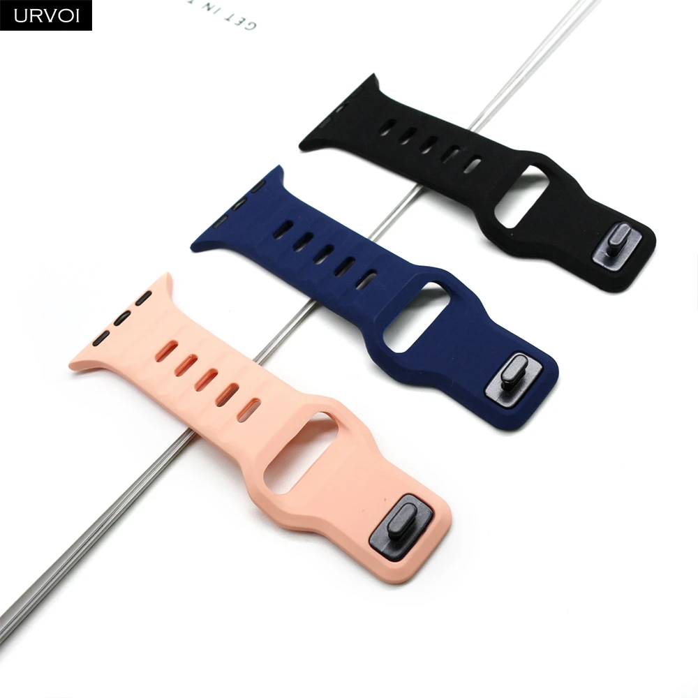 حزام سيليكون URVOI لساعة Apple Watch Sport band Ultra 2 Series 10 9 8 7 6 SE 54 معصم لساعة iWatch قابل للتنفس وإغلاق الدبوس