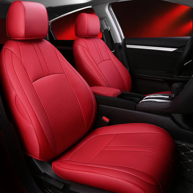 Full Set Protector Car Seat Cover for Honda Civic 2019-2021 Faux Leather Front / Rear Vehicle Cushion Compatible with Airbag