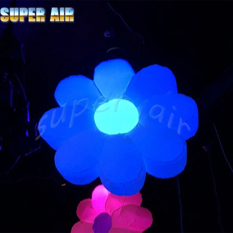 Hanging inflatable colorful led lighting flower with pink flower heart for stage decoration