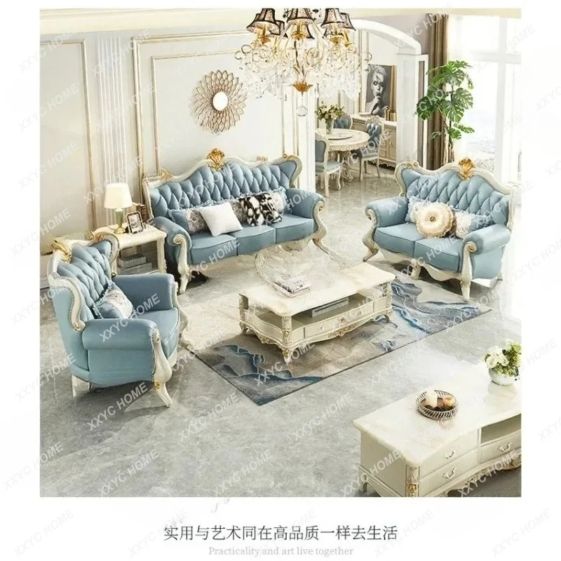XX Luxury 3 Piece Sofa Set Top Grain Leather Solid Wood Gray Living Room Furniture Tufted Sectional Home