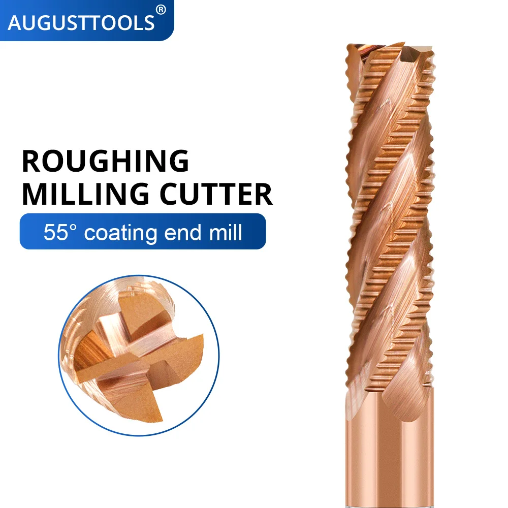 

Augusttools HRC55 Carbide Roughing End Mill 4 Flute Rough Milling Cutters For Metal CNC Machine Tungsten Steel Cutting Tools