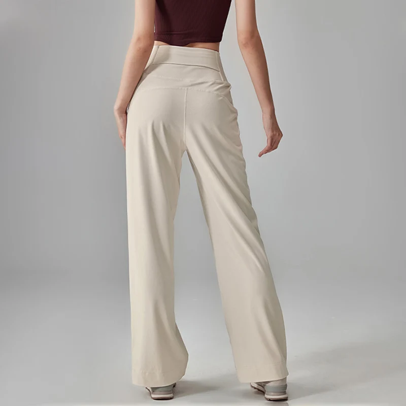 Pantaloni da yoga elastici a vita alta a gamba larga Pantaloni da yoga sexy per sollevamento fianchi da palestra Pilates Pantaloni sportivi dritti slim tinta unita