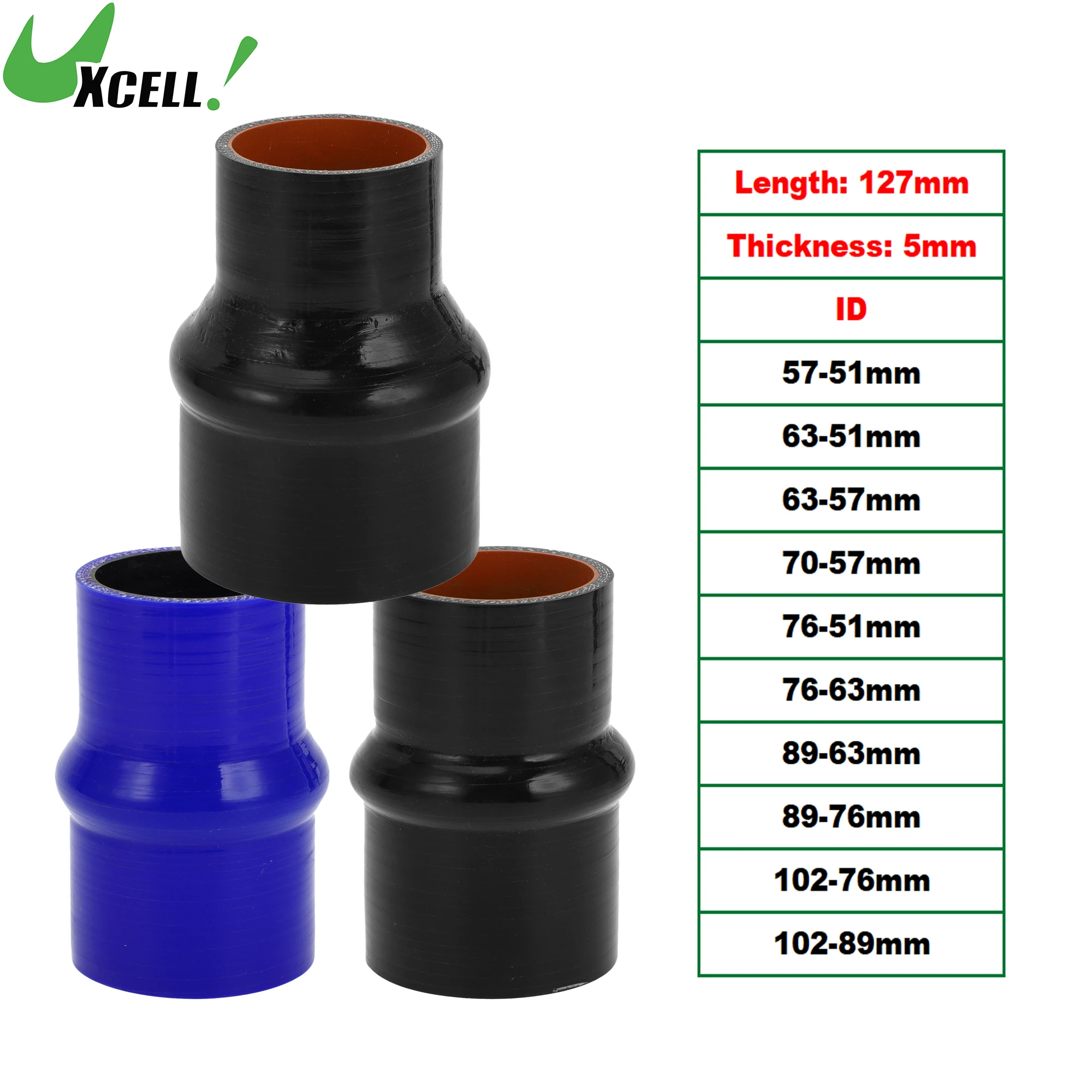 UXCELL 57-51mm 63-51mm 63-57mm 70-57mm 76-51mm 76-63mm - 102-89mm ID Silicone Hose Coupler Tube Car Intercooler Intake Piping