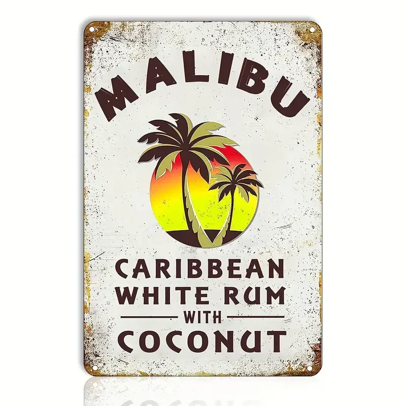 Retro Malibu Rum Tin Sign – Chic, Durable Decor for Home, Bar, & Café | Easy to Install, Available in Black, Green, Yellow