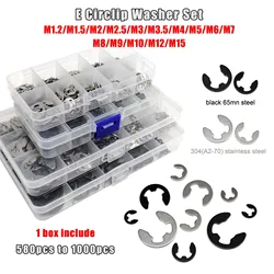 1 Kit M1.2 to M15 GB896 E type Circlip Shaft Bearing External Retaining Ring Snap Washer Black 65mn Steel 304 A2 Stainless Steel