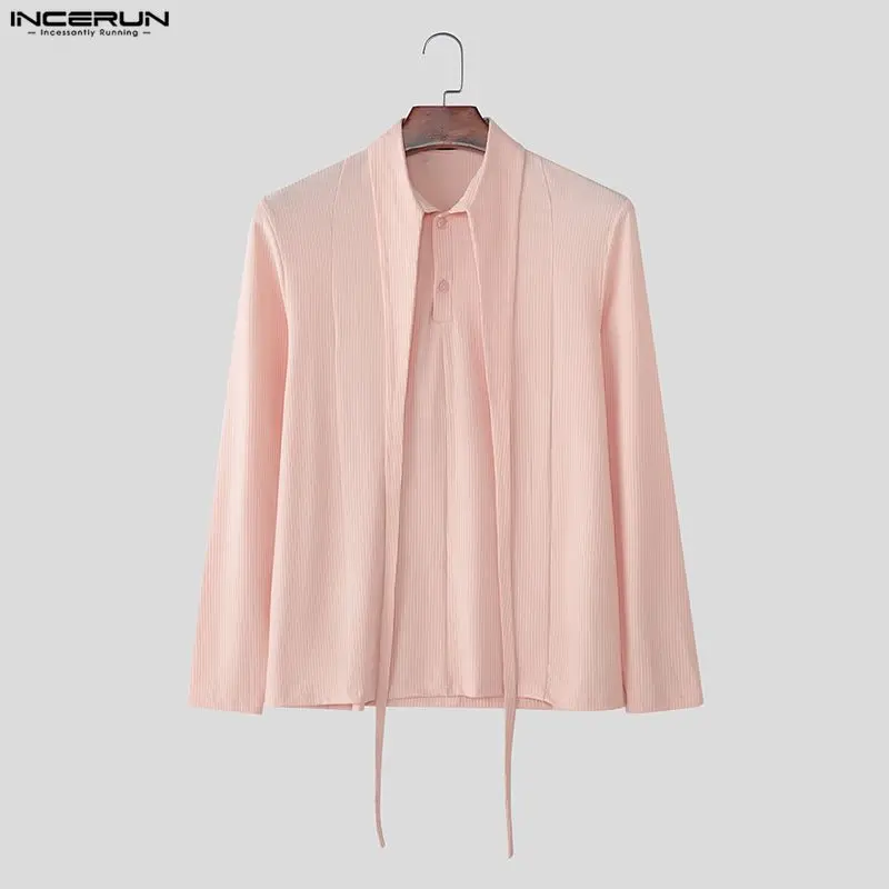 

2026 Men Shirt Solid Lapel Long Sleeve Button Streetwear Casual Men Clothing Korean Style Tops Fashion Shirts For Men INCERUN