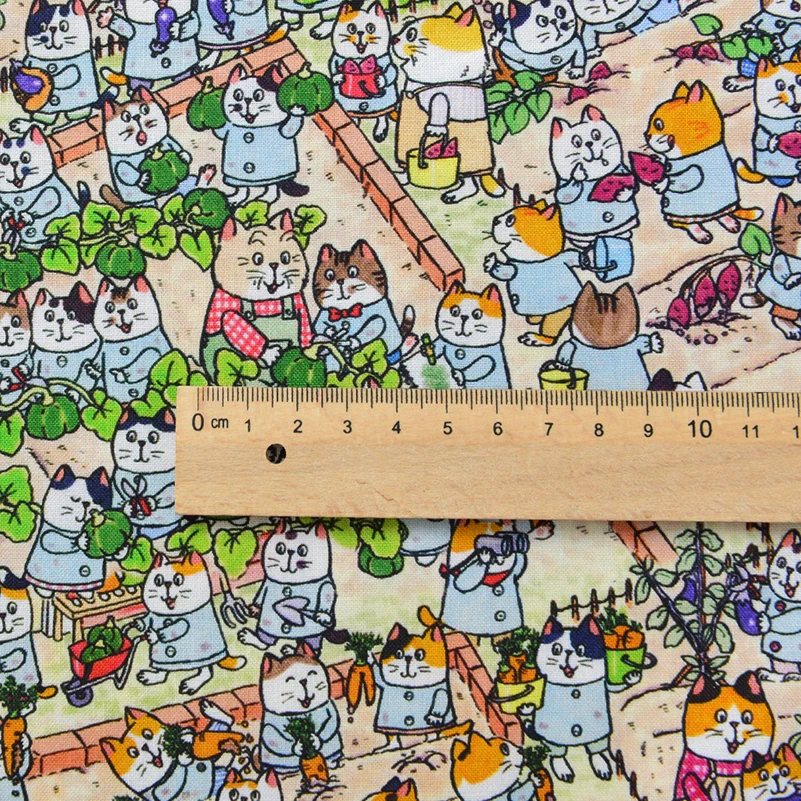 Cotton Fabric Handmade DIY Clothing Clothes Baby Children Printed Cartoon Cat by Half Meter