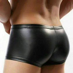 Mens Boxershorts Leather Shorts Trunks U Convex Pouch Underwear Male Temptation Panties Erotic Lingerie Night Clubwear